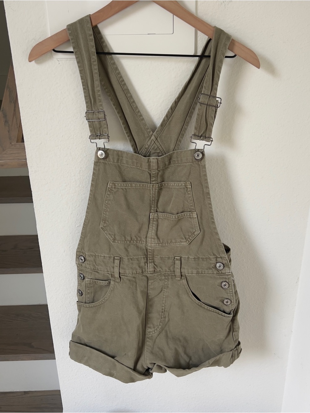 Free People We The Free Ziggy Soft Shortalls Overalls in Olive Green - Picture 3 of 9